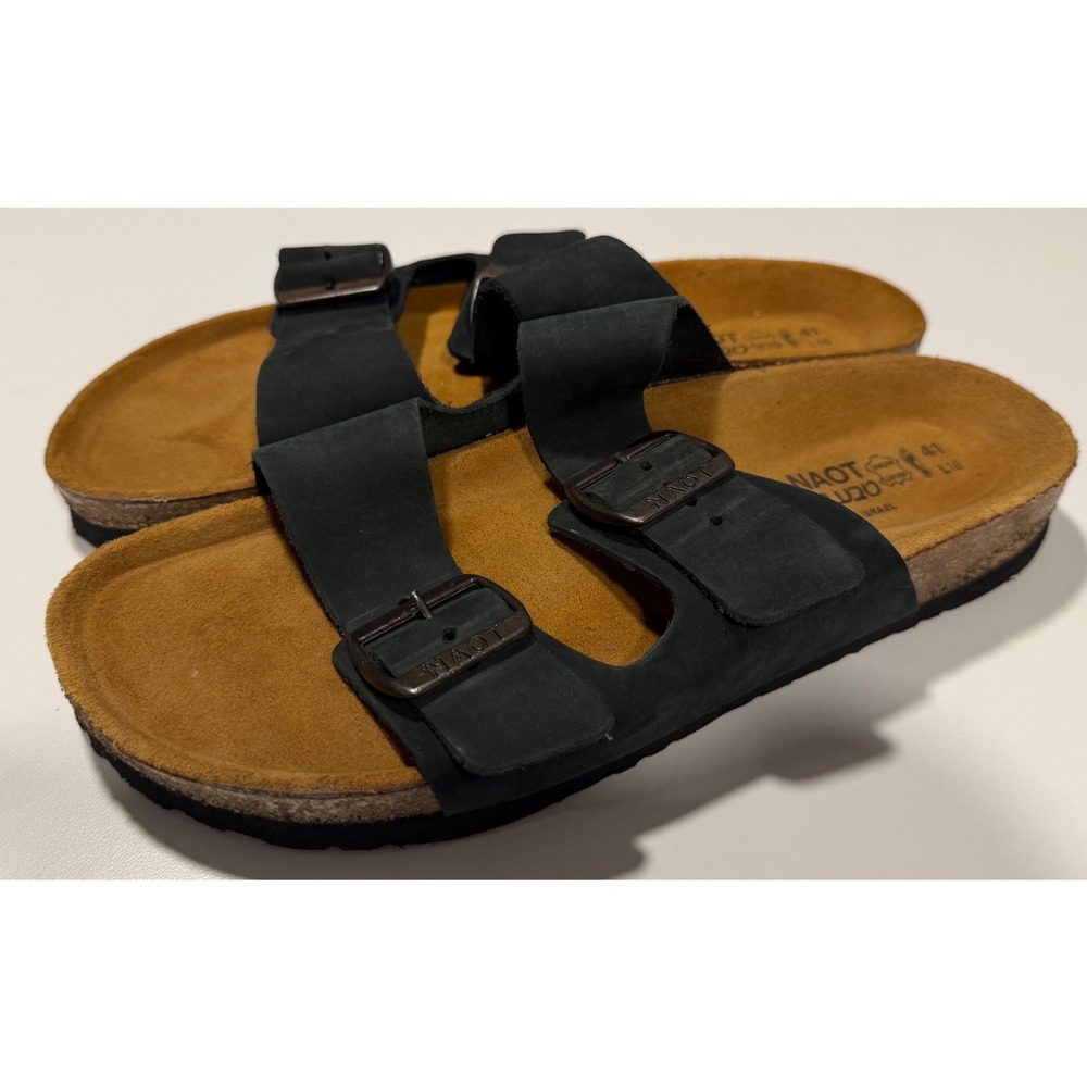 Naot Santa Barbara Black Nubuck Leather Slide Sandals Womens 41 L10 Israel
